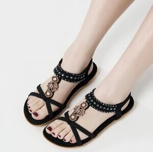 Cv. MSRP $35 NWB ALICEGANA RHINESTONE FLOWER BOHEMIAN SANDALS ♡SIZE 42♡